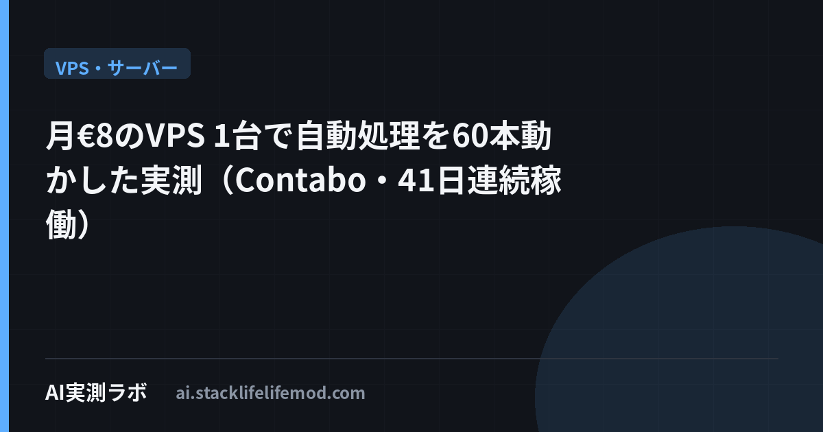 月€8のVPS 1台で自動処理を60本動かした実測（Contabo・41日連続稼働）