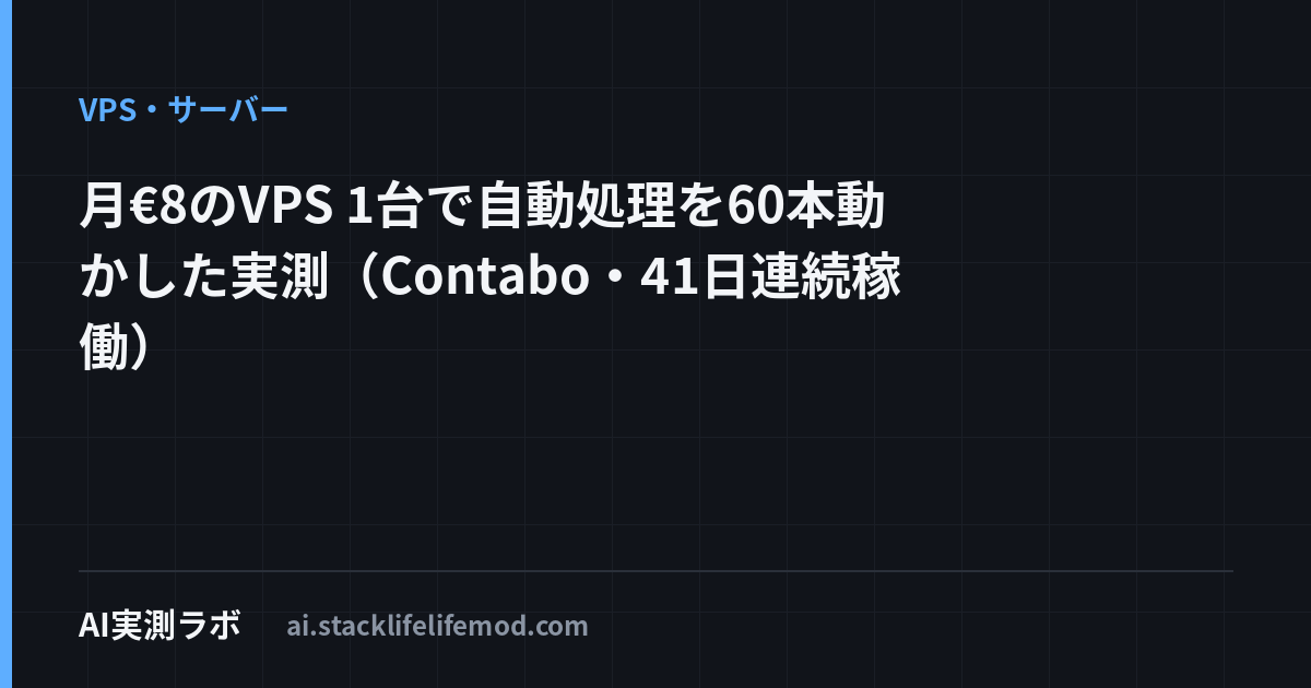 月€8のVPS 1台で自動処理を60本動かした実測（Contabo・41日連続稼働）