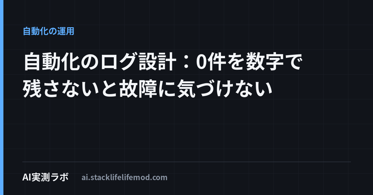 自動化のログ設計：0件を数字で残さないと故障に気づけない